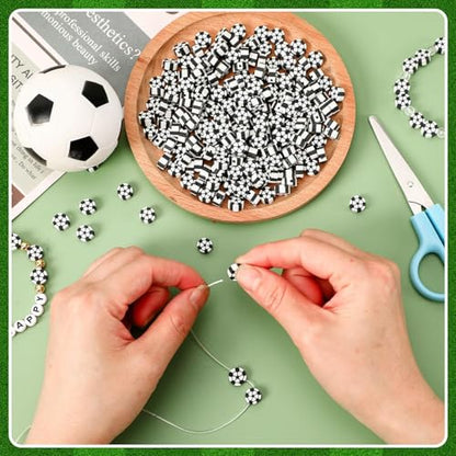 300Pcs Soccer Clay Beads,Soccer Flat Polymer Clay Beads Charms Sports Beads for Bracelets Jewelry Making Necklaces Earrings and Crafts Supplies - color: Soccer Color
