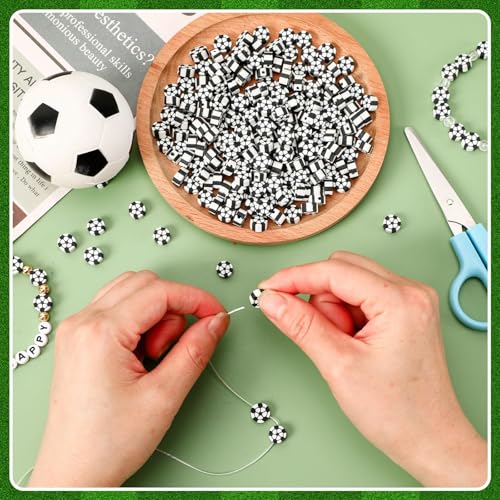 300Pcs Soccer Clay Beads,Soccer Flat Polymer Clay Beads Charms Sports Beads for Bracelets Jewelry Making Necklaces Earrings and Crafts Supplies - color: Soccer Color