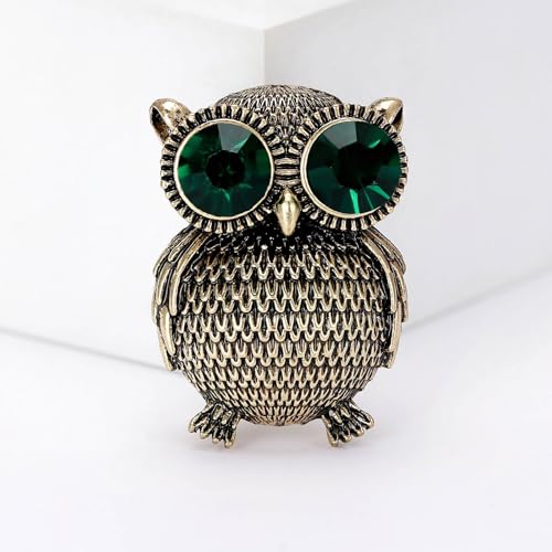 Enamel Bird Brooch for Women Rhinestones Owl/Hummingbird/Eagle/Toucan Lapel Pin Cute Bird Brooches Jewelry Gifts for Mom Wife - color: Green-Owl 2