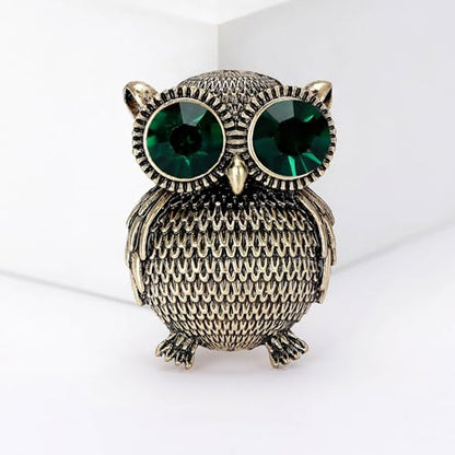 Enamel Bird Brooch for Women Rhinestones Owl/Hummingbird/Eagle/Toucan Lapel Pin Cute Bird Brooches Jewelry Gifts for Mom Wife - color: Green-Owl 2