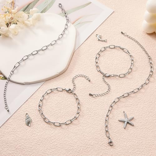 KYUNHOO 10pcs Charm Bracelet Chain Bulk Silver Paper Clip Jewelry Links | Stainless Steel Chains for Jewelry Making Paperclip Chain Bracelet for Men Women DIY Crafts Jewelry Findings - color: round paperclip silver