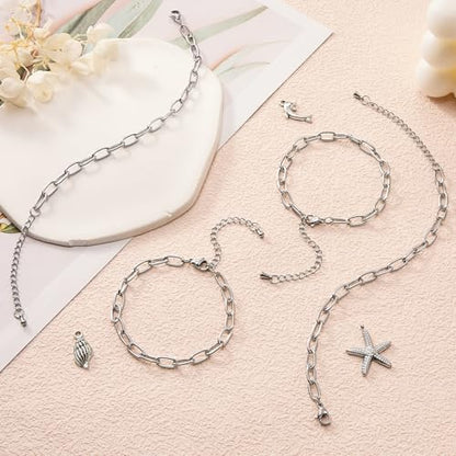 KYUNHOO 10pcs Charm Bracelet Chain Bulk Silver Paper Clip Jewelry Links | Stainless Steel Chains for Jewelry Making Paperclip Chain Bracelet for Men Women DIY Crafts Jewelry Findings - color: round paperclip silver