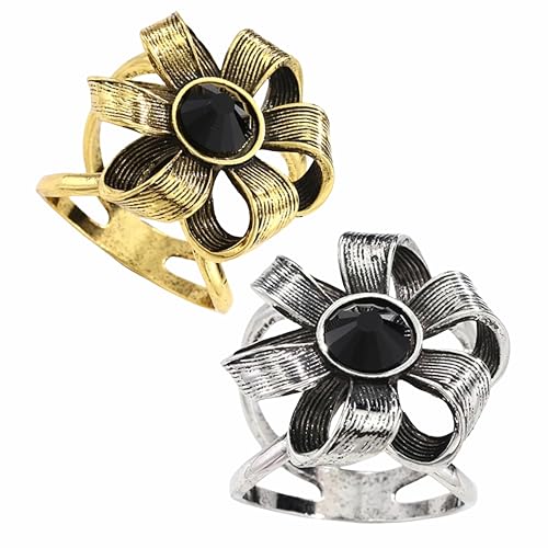 SYWDUDUCLT Scarf Ring for Women's Shawl, Silk Neckerchief, Tshirt, Gold/Sivler, S/M/L, 2 Pcs - style: VintageFlowers