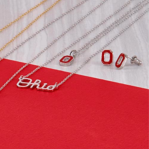 Ohio State Buckeyes Gifts Women - Dainty Block O Stud Earring and Necklace Set - Hypoallergenic Stainless Steel Jewelry for Women - Buckeye Jewelry and Ohio State Gifts