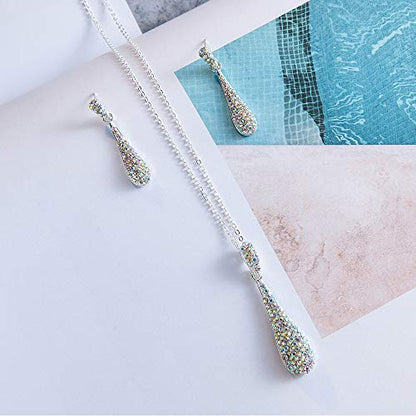 YINLI Full Crystal Rhinestone Gem Tear Drop Pendant Necklace Earrings Jewelry Sets - style: Style02