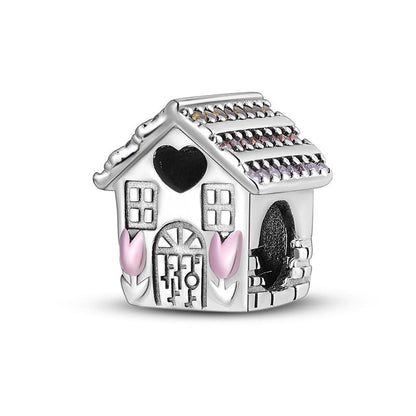 Vegas Safety Chain Sun Birthday Mom Camera Dog God Psalm Bead Pendant 925 Sterling Silver Dangle Compatible With Pandora Moments Charm Bracelet - style: Home Sweet Home Charm Pave House