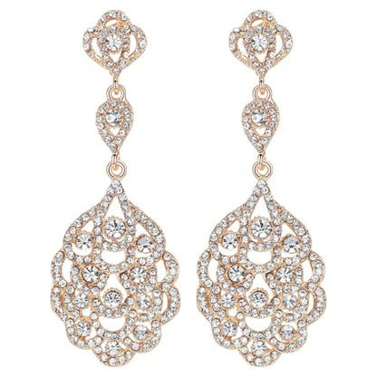 Wedding Teardrop Dangle Earrings Crystal Rhinestone Beaded Chandelier Earrings for Brides Gold - color: B-smallgold