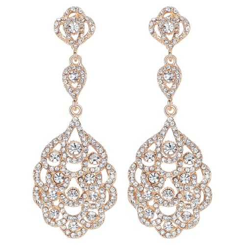 Wedding Teardrop Dangle Earrings Crystal Rhinestone Beaded Chandelier Earrings for Brides Gold - color: B-smallgold