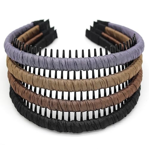 JOBAND thick headbands for women,hair accessories for women's hair 4 color | with teeth head bands,hair bands for women's hair,Suitable Daily Use,Spa,Parties and Yoga - color: Black brown gray Coffee