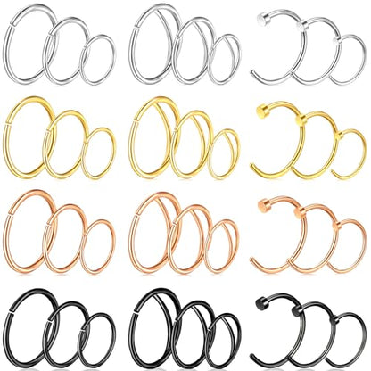 20G Double Nose Ring Hoop for Single Piercing - 2-36 Pcs Jewelry for Women - color: Colorful-36PCS