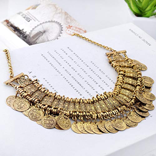 LUREME Vintage Engraved Coin Bib Statement Necklace Clavicle Necklace (01003295) - style: Antique Gold