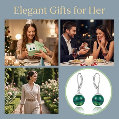 Pearl Leverback Earrings for Women Dangle Round Gemstone Earrings Birthstone Jewelry Gift Anniversary for Her - color: 24 Green agate