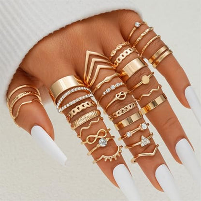 Knuckle Rings Set for Women, Dainty Stackable Midi Rings Simple Stacking Joint Finger Rings Pack Adjustable Cute Butterfly Heart Rings Mixed Size - style: D-30Pcs