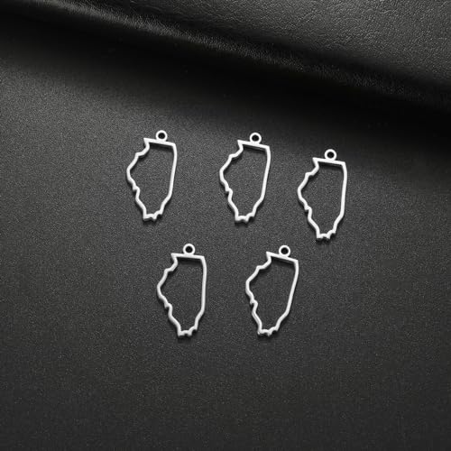 kkjoy 5Pcs Hollow Continents Maps of USA Pendant Charms for Jewelry Making and Crafting, Stainless Steel Mini Charm Craft Supplies Accessories for DIY Bracelet Necklace Earrings - color: Hollow Illinois Map - Silver