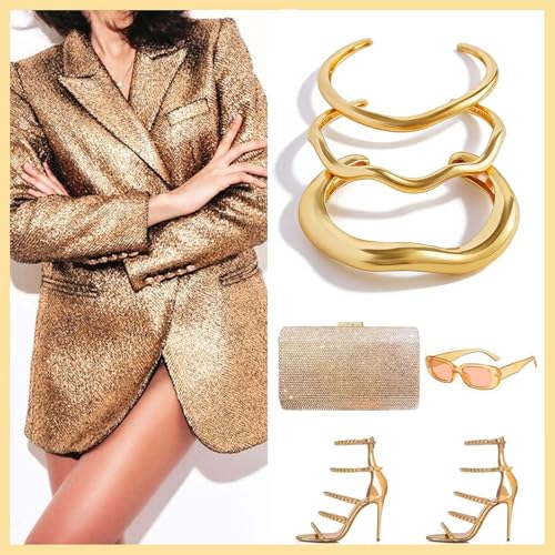 Frodete Chunky Gold Bangles for Women Non Tarnish Chunky Wide Cuff Bracelets Silver Cuff Bangle Bracelet Trendy Statement Minimalist Jewelry Gifts - color: A39:gold bangles