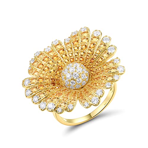 Santuzza Sterling Silver Gemstone Flower Ring for Women - color: [A]Daisy-Yellow