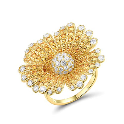 Santuzza Sterling Silver Gemstone Flower Ring for Women - color: [A]Daisy-Yellow