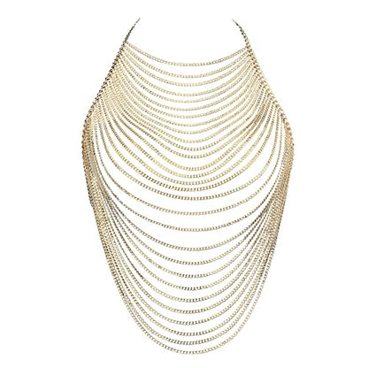 CHRAN Multi-Layer Body Chain Necklace, Gold Metal Chain Halter Top Jewelry, Sexy Chest Chain Accessory for Women - color: Golden