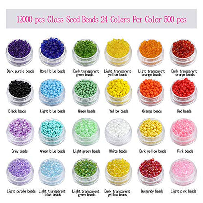 Ybxjges 12000 pcs 3mm Glass Seed Beads 8/0 Small Craft Beads Friendship Bracelet Kit with Jump Rings Lobster Clasp Elastic String for Jewelry Making DIY Bracelets Necklaces Girts for Girls Age 6-12
