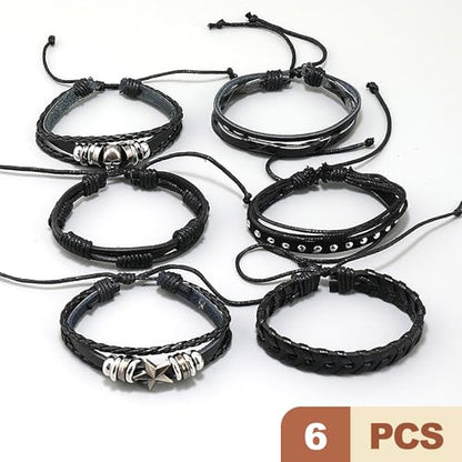 6 Pcs Goth Punk Bracelets Studded Faux Leather Cuff Adjustable Alt Wristband for Women Men Gothic Rock Biker Jewelry Set