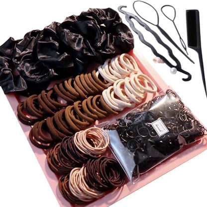 YANRONG 755PCS Hair Accessories for Woman Set Seamless Ponytail Holders Variety Hair Scrunchies Hair Bands Scrunchy Hair Ties For Thick and Curly (755PCS (black brown)) - color: 755PCS (black brown)