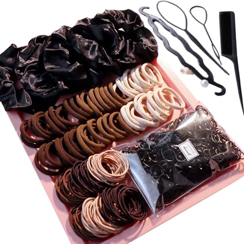 YANRONG 755PCS Hair Accessories for Woman Set Seamless Ponytail Holders Variety Hair Scrunchies Hair Bands Scrunchy Hair Ties For Thick and Curly (755PCS (black brown)) - color: 755PCS (black brown)
