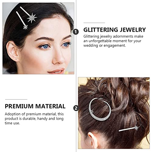 Beaupretty 2pcs Moon Star Hair Clips Vintage Metal Alloy Rhinestone Bobby Pins Hair Accessories for Women Silver