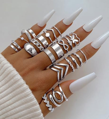 iF YOU 25 Pcs Gold Stackable Ring Set for Women, Chunky Knuckle Finger Midi Rings, Silver Simple Stacking Cute Rings Pack Trendy Stuff Jewelry Gift - style: 25 Silver chunky-size 4-8.5