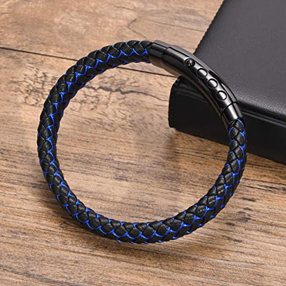 VNOX Men's Inspirational Mantra Engarved Handmade Braided Leather Adjustable Cuff Bangle Bracelet Encouragement Motivational Gift for Men - style: Black-Blue