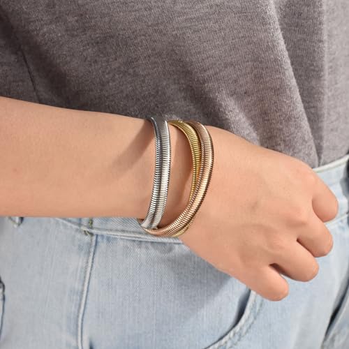 Bling Jewelry Omega Cobra Bangle Stretch Bracelet Rose Gold Silver Tone Stainless Steel - color: Rose Gold-Tone