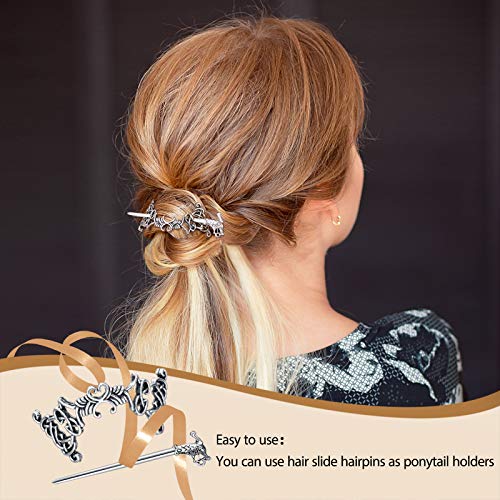 Syhood 6 Pieces Vintage Silver Celtic Hair Slide Hairpin Celtic Knot Hair Stick Creative Barrette Metal Stick Clips Hairpin Accessories for Women - style: Elegant