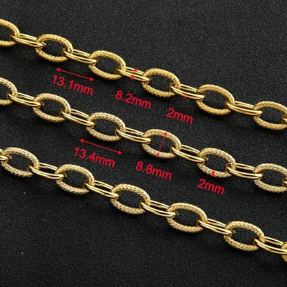 UMAOKANG Gold Plated Chains for Jewelry Making Stainless Steel Oval Chain | 2 Yard Embossed Oval Chains on Spool Jewelry Making Chain Bulk Chunky Chain Roll - color: Oval (Gold)