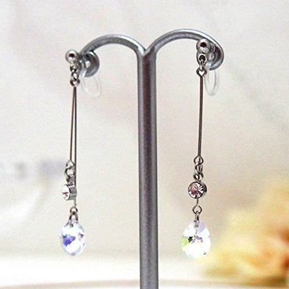 Star Clear Austrian Crystal Invisible Clip On Stud Earrings Blue Light Orange Purple Silver Square Rhinestone Screw Back Gold Dangle Clip Earrings - color: Teardrop AB