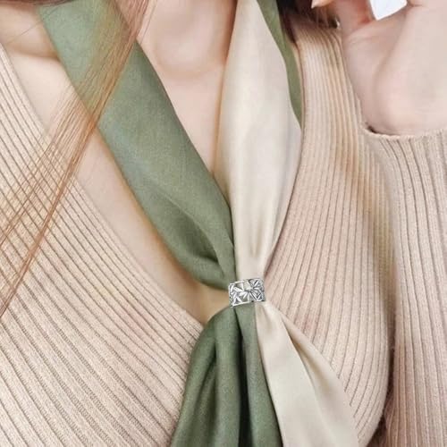 Elegant Leaf Silk Scarf Ring Brooch for Women Metal Delicate Oblate Shawl Scarves Buckle Wrap Clasp Clip Brooches Fashion Unique Wedding Formal Party Dress Accessories Jewelry - color: Silver Plated