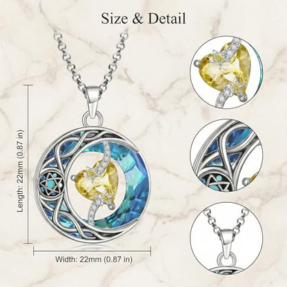 ONEFINITY Moon Star Necklace 18K White Gold Plated Celtic Moon Birthstone Pendant Necklaces Heart Birthstone Anniversary Birthday Jewelry Gifts for Women Wife Mom - style: November
