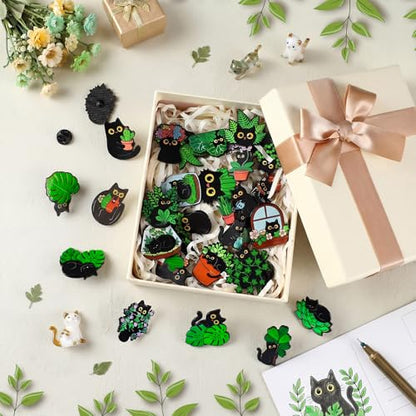 30/60 Pcs Cute Enamel Pins Bulk Plant Flower Animal Halloween Gothic Fall Pumpkin Cartoon Lapel Pin Brooches Jewelry Gift for Backpack Clothes Hats Accessories - style: Black Cat
