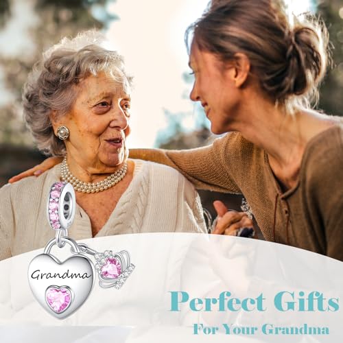 Family Charms for Charms Bracelet: 925 Sterling Silver Heart Dangle Charms for Bracelets and Necklaces, Birthday Mother's Day Christmas Jewelry Gifts For Women. - color: Grandma