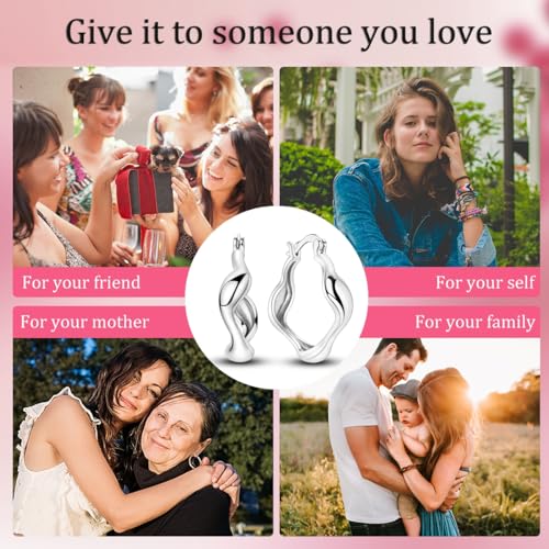 Sterling Silver Chunky Hoops Earring Teardrop Earring | Wide Thick Hypoallergenic Oval Big Large Lightweight Dangle Drop Hoop Earring Jewelry for Women 30MM - color: Chunky white