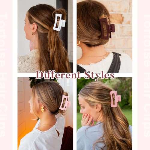 Auseibeely 6 Pcs Medium Claw Clips for Women & Girls, 3.35 Inch Square Hair Clips for Thin/Medium Hair, Strong Hold Non-Slip Banana Jaw Clips Cute Hair Accessories, Pink - color: Pink-3.35 Inch