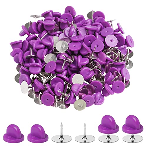 400pcs PVC Rubber Pin Backs Heliltd Butterfly Clutch Pins Tie Tacks Blank Pins for Uniform Badges Backing Holder Clasp Lapel Pin Enamel Pins(200 Sets) - color: purple