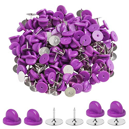 400pcs PVC Rubber Pin Backs Heliltd Butterfly Clutch Pins Tie Tacks Blank Pins for Uniform Badges Backing Holder Clasp Lapel Pin Enamel Pins(200 Sets) - color: purple