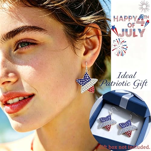 Go Ho 4th of July Earrings for Women, American Flag Red White and Blue Sparkly Crystal Dangle Earrings, Patriotic Jewelry Accessories - color: Star