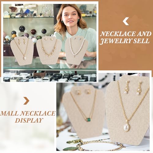 Wenqik 24 Pcs Foldable Necklace Display Stand Bulk for Vendor 7.38x8.25in Beige Linen Jewelry Bust Holder with Earring Holes - color: Light Color