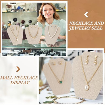 Wenqik 24 Pcs Foldable Necklace Display Stand Bulk for Vendor 7.38x8.25in Beige Linen Jewelry Bust Holder with Earring Holes - color: Light Color