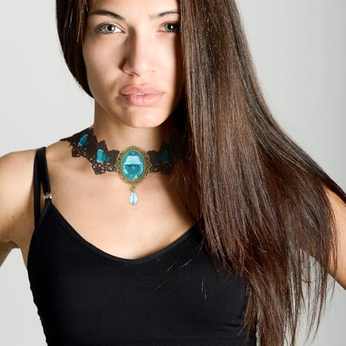 CSIYANJRY99 Gothic Choker Necklace for Women Halloween Red Crystal Vampire Choker Steampunk Lace Choker Witch Costume Accessories - style: Lake Blue