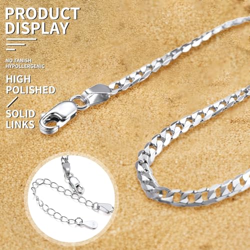 ChainsHouse Ankle Bracelets for Women, Stainless Steel Beaded Chain Ankle Bracelet, Womens Heart Anklets for Summer Beach Jewelry Gifts - color: A: cuban-3mm-sterling silver
