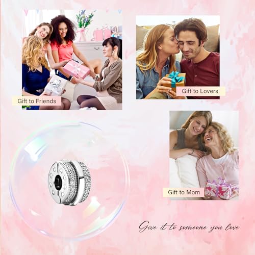 Clip Stopper Spacer Charms for Bracelets Necklaces, Compatible with Pandora,Jewery Making DIY - style: Sparkling Pavé Lines Clip Silver