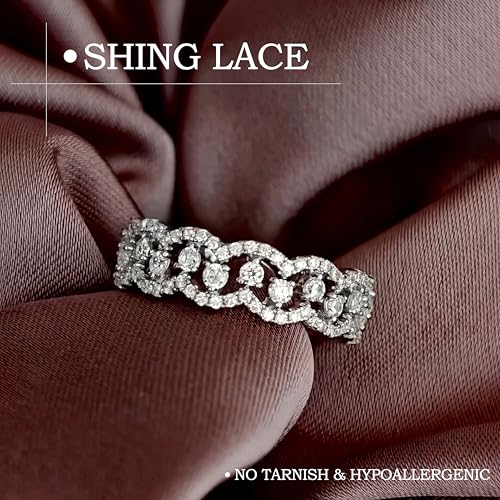 Valentines Rings for Women, Non Tarnish Chunky Wedding Ring Set, Adjustable Bohemian Statement Ring - style: Lace Full Diamond Size 6