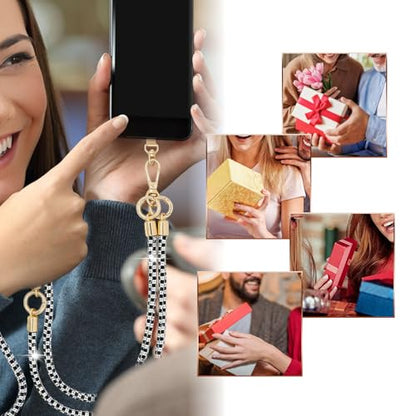Phone Lanyard Crystal Phone Strap Crossbody, Black White | Crystal Phone Strap Crossbody Rhinestone Anti Theft Layered Strap Crossbody Cell Phone Neck for Women - color: Black White