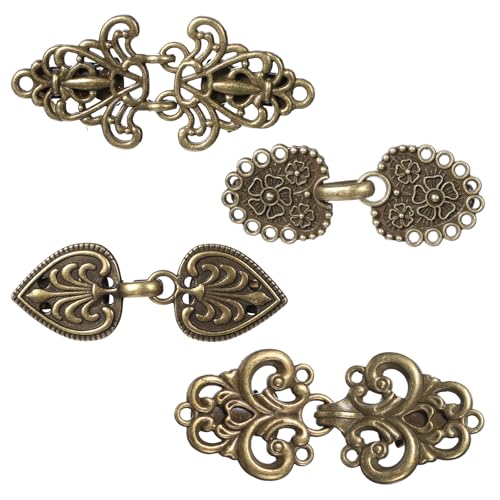 4 PCS Vintage Sweater Swirl Clip, Shirt Clip, Cape Cloak Clips, Retro Cardigan Shawl Collar Clasp Dress Shirt Button Clips, Dress-Clip for Women (4 Styles, Bronze)